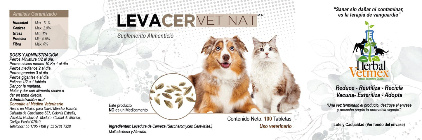 LevaCer VetNat 100 Tabletas  Levadura de Cerveza  ( Suplemento )